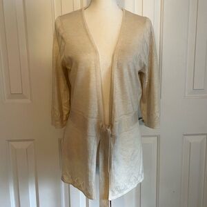SMART SET Women 3/4 Sleeves Cardigan, Front Tied, Cream, Large